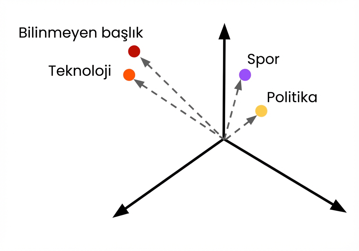 Sınıflandırmak için gömme vektörleri olarak gösterilen bilinmeyen bir haber başlığı.