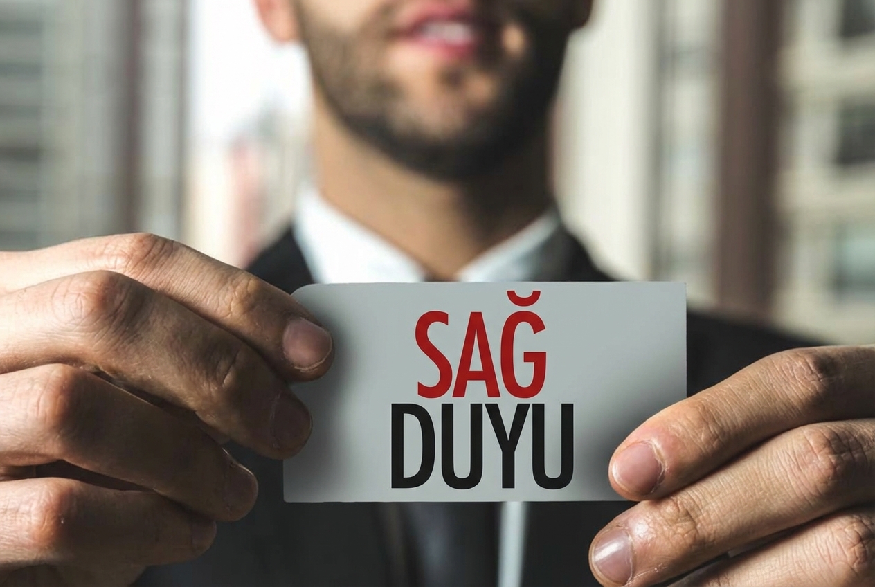 Üzerinde "sağduyu" yazan bir etiketi tutan adam