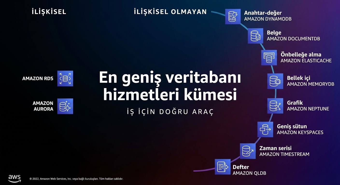 RDS ve DynamoDB'nin ötesindeki farklı veritabanı hizmetlerini gösteren görsel