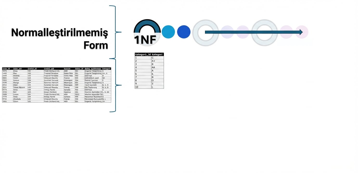 Tüm ürün verileri, UNF'den 1NF'ye