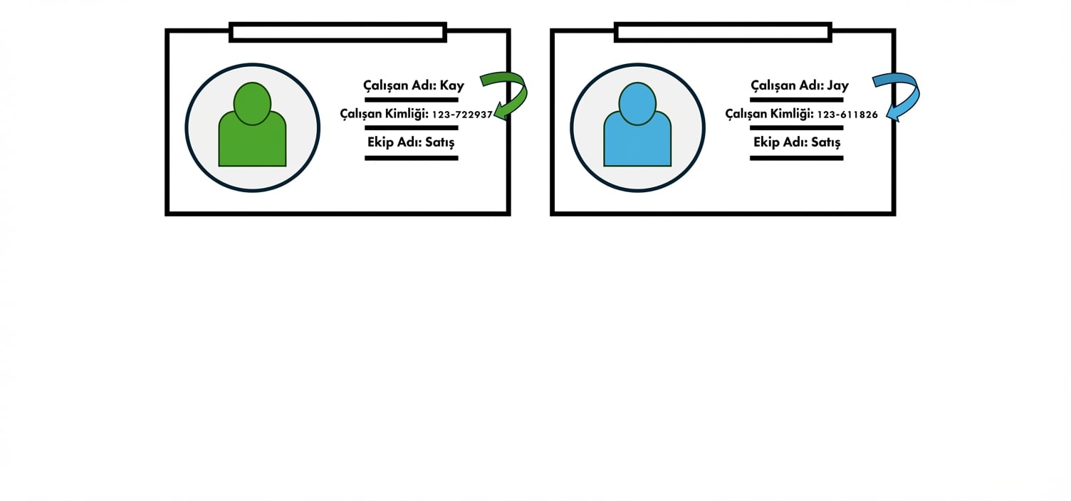 İşlevsel bağımlılığı gösteren personel kimlik kartları