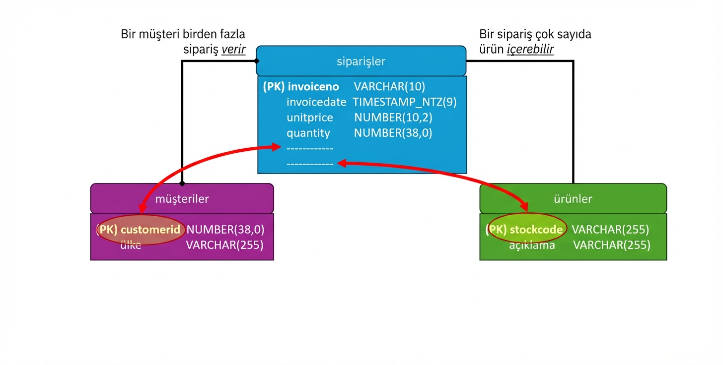E-ticaret fiziksel veri modeli, yabancı anahtarlar