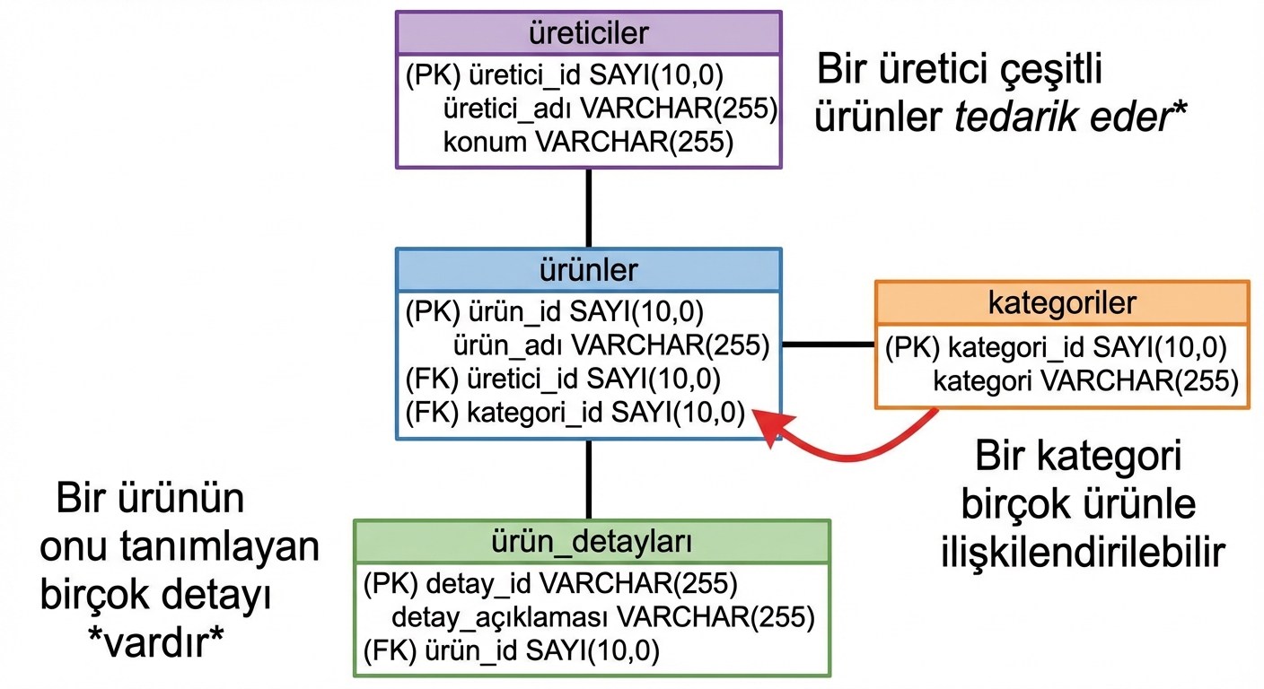 Kategoriler varlığının ürünler varlığına olan kardinalitesi