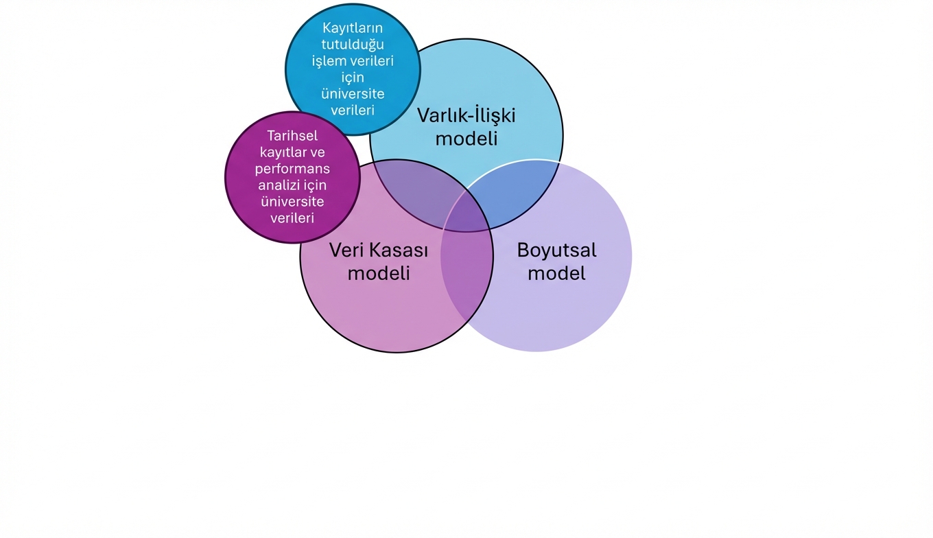 Venn diyagramında modellere yerleştirilen kolej verisi