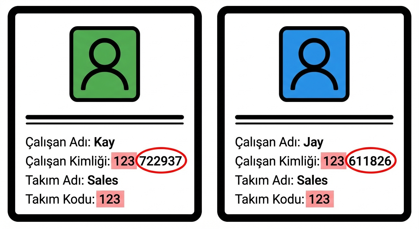 Kısmî bağımlılığı gösteren personel kimlik kartları