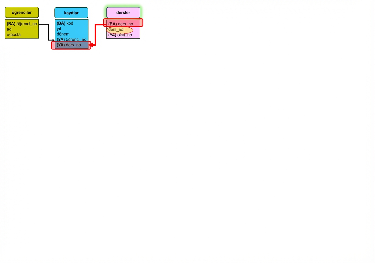 Ders adları için ER modeli sorgulama