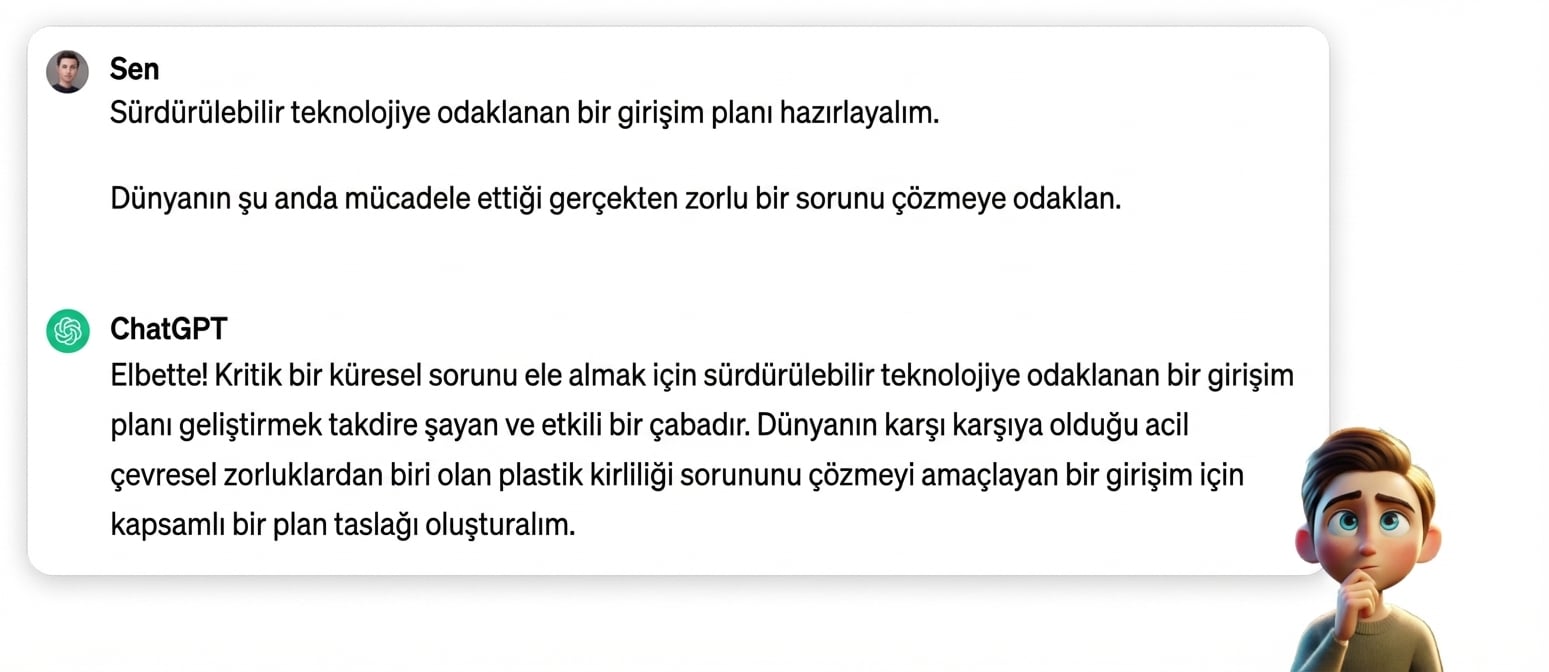 Düşünceli görünen bir kişinin çizgi illüstrasyonu