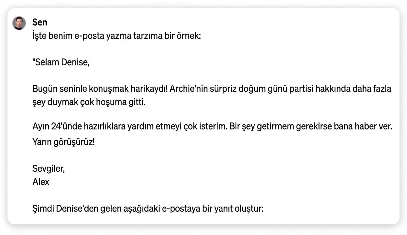 ChatGPT'den kişiselleştirilmiş bir yanıt ekran görüntüsü