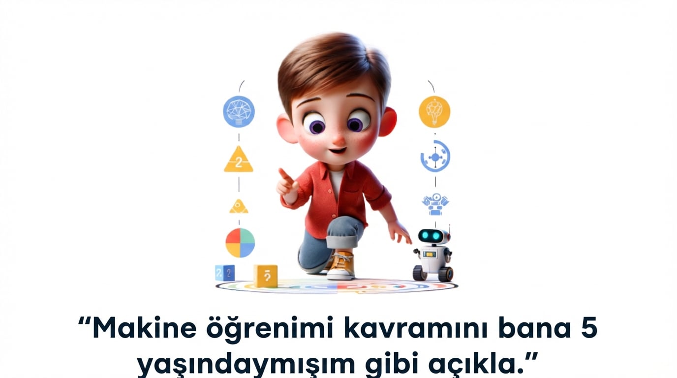 Beş yaşındaki bir çocuk ve "makine öğrenmesini 5 yaşındaymışım gibi açıkla" istemi görseli
