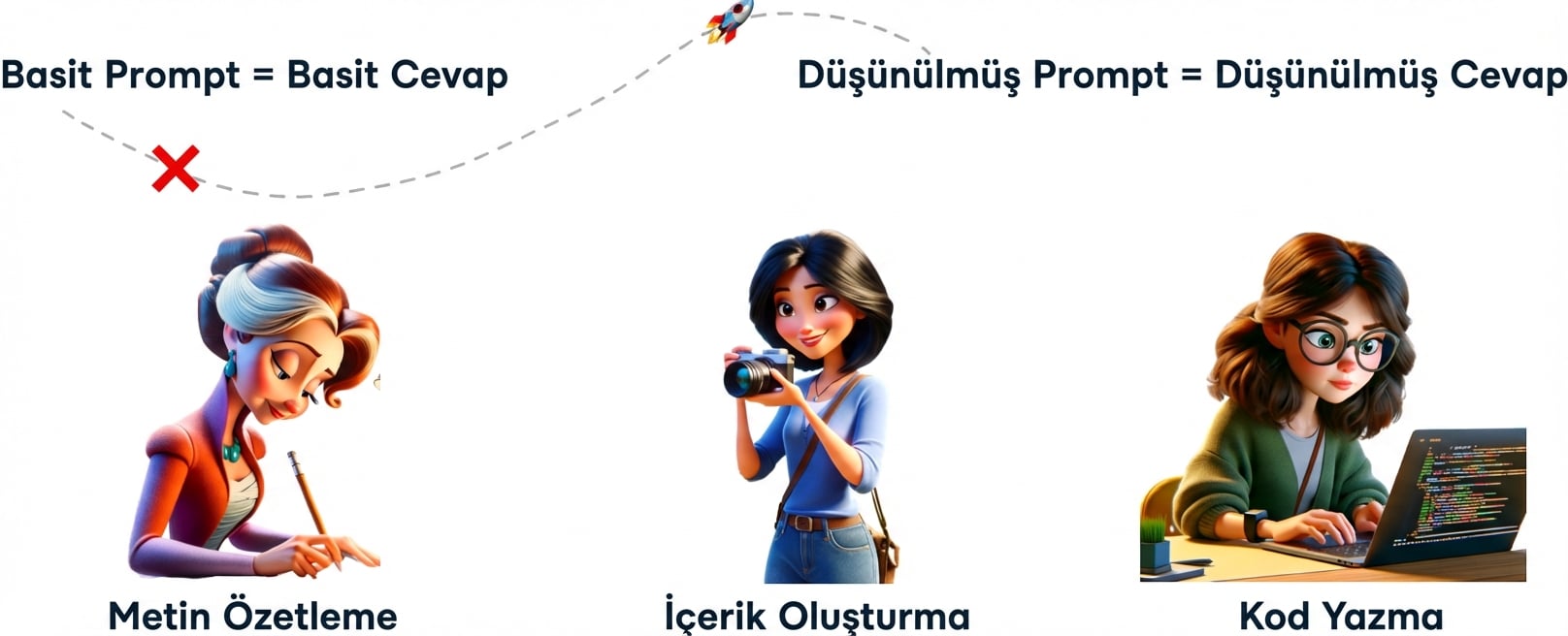Birinin yazdığı, diğerinin fotoğraf çektiği ve üçüncüsünün kod yazdığı çizgi film illüstrasyonları