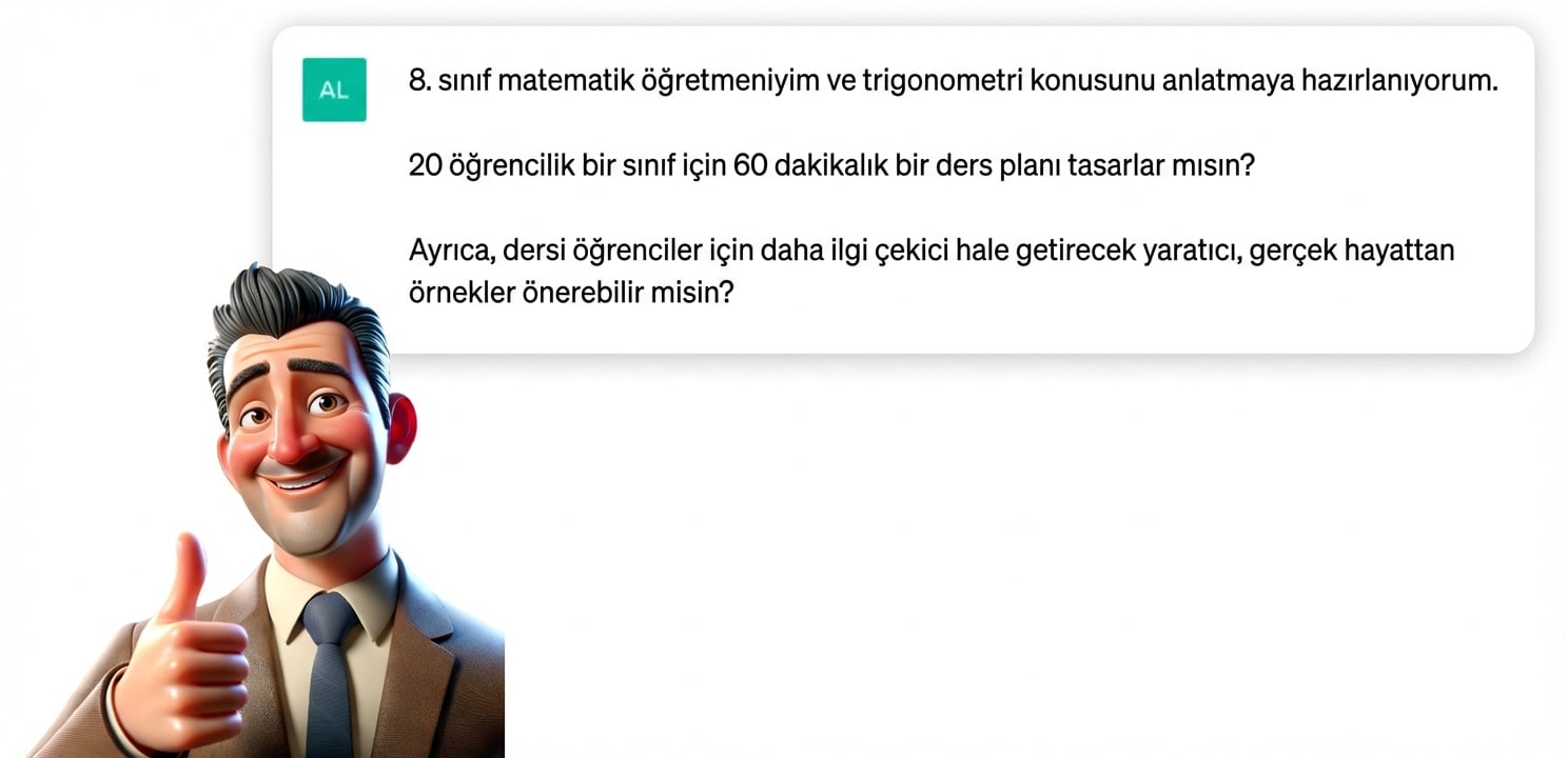 Memnuniyeti belirtmek için başparmağını kaldıran öğretmen çizimi