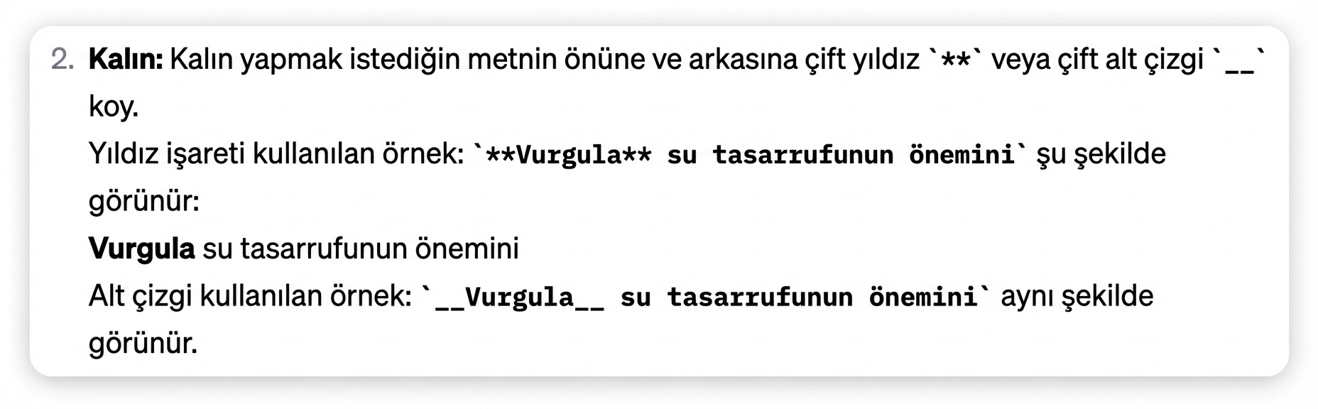 Yazıyı yıldız veya alt çizgiyle vurgulama örnekleri