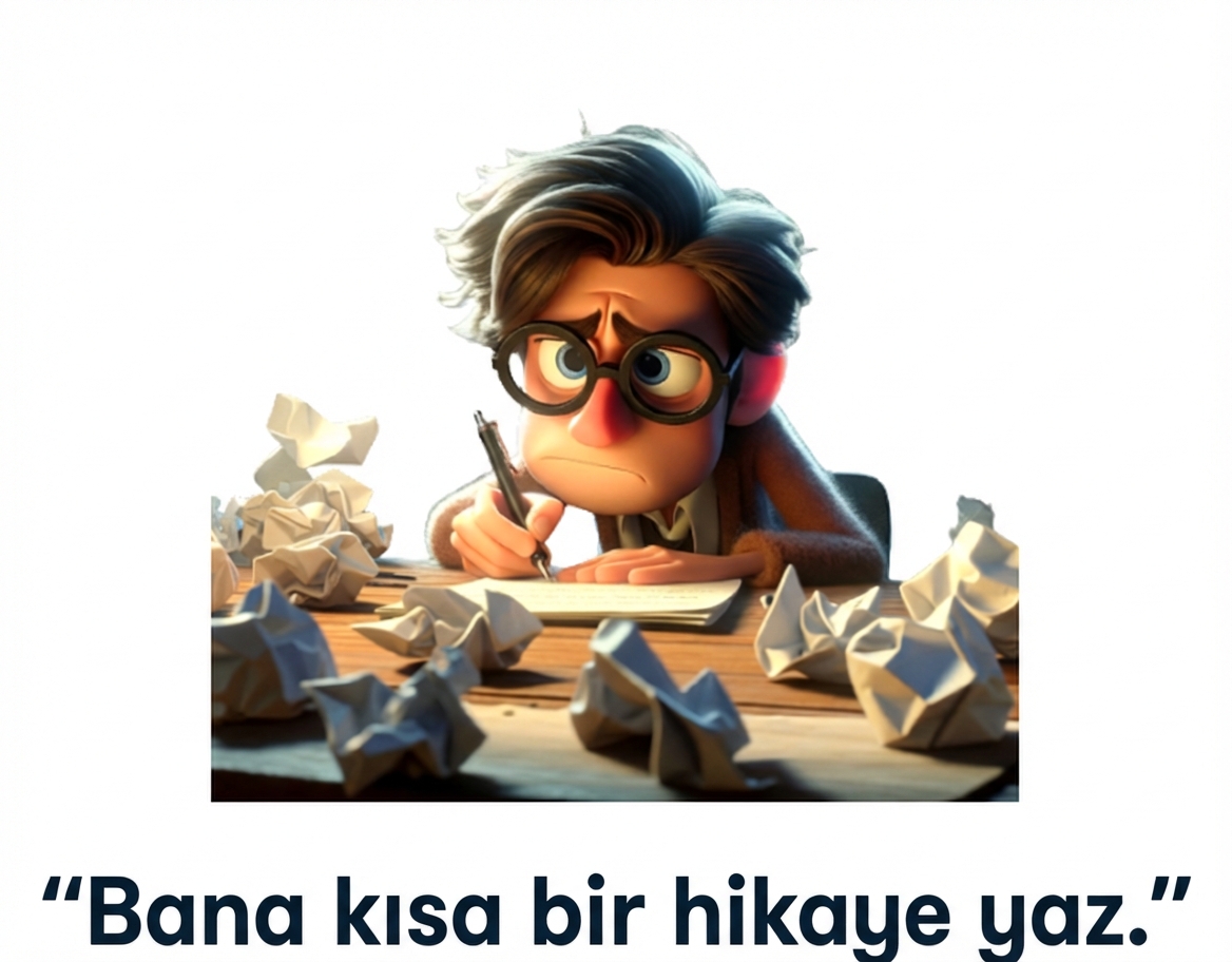 "Bana kısa bir hikâye yaz" istemiyle kafası karışmış ve yorgun kişi