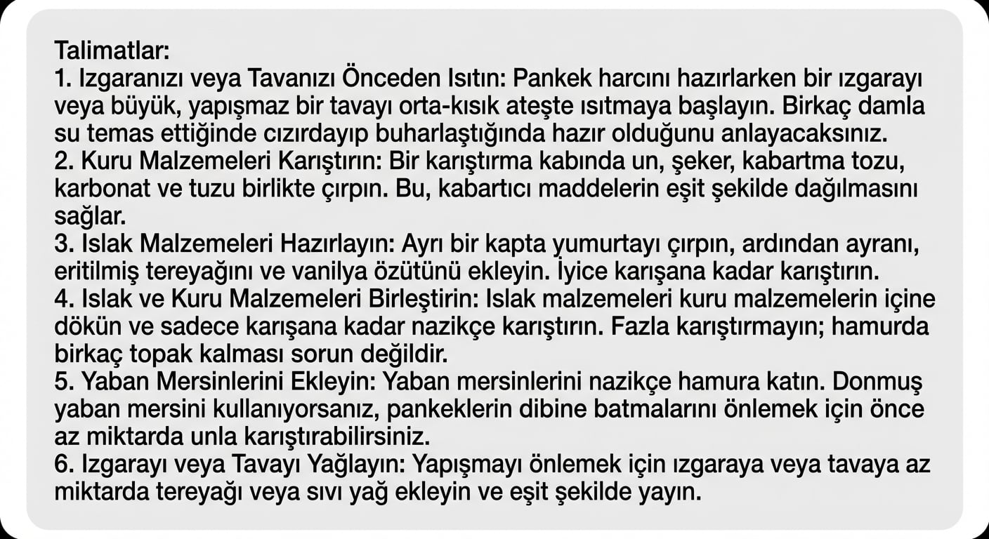 Mükemmel mavi yaban mersinli pankek yapım adımlarına ChatGPT yanıtı