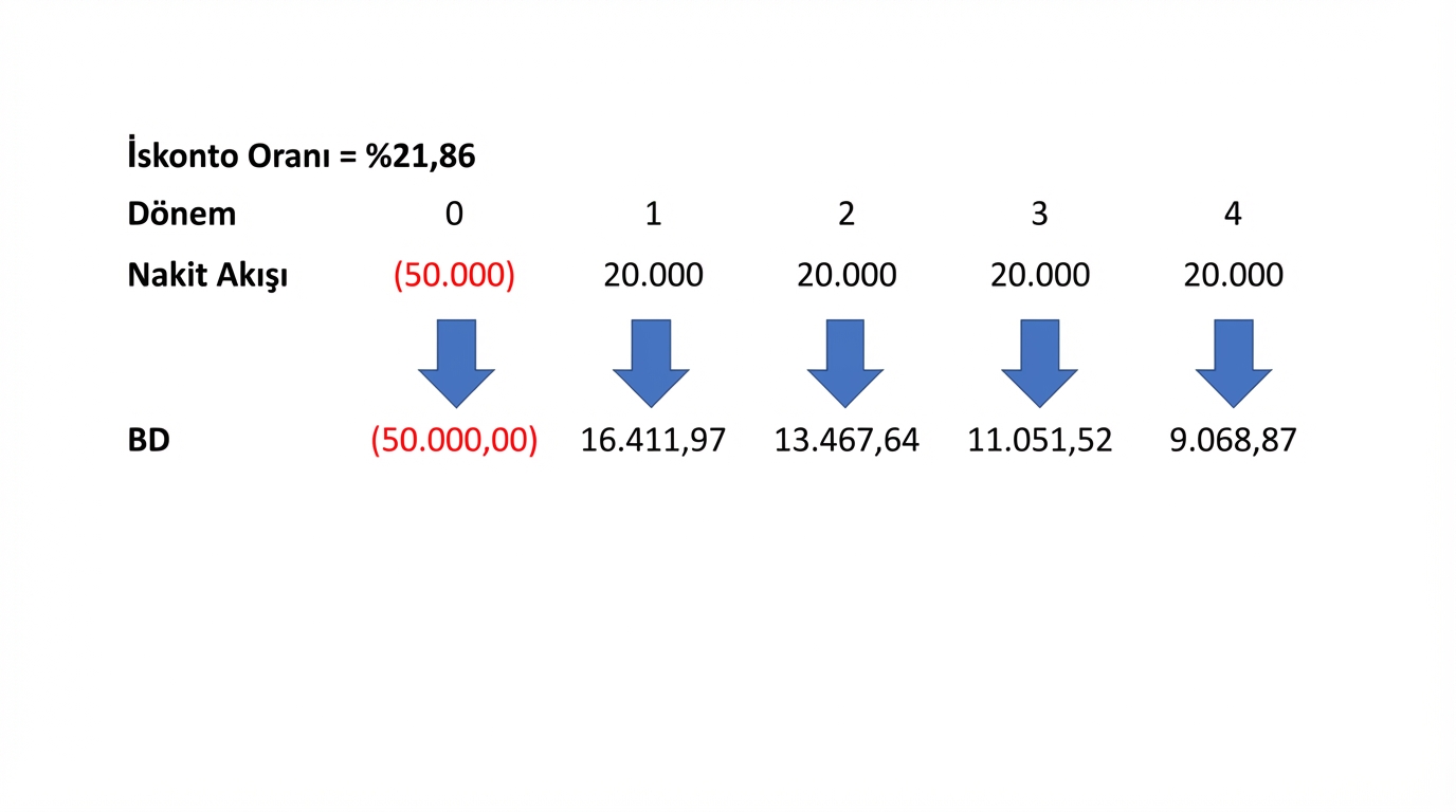 İskonto oranı olarak IRR kullanılan bir NBD formülü örneği.
