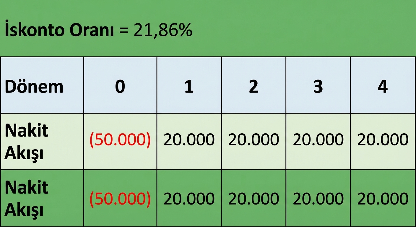 İskonto oranı olarak IRR kullanılan bir NBD formülü örneği.