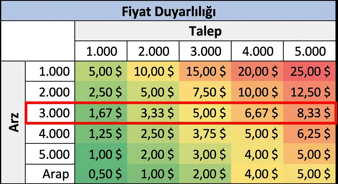 bir satırı çerçevelenmiş duyarlılık tablosu