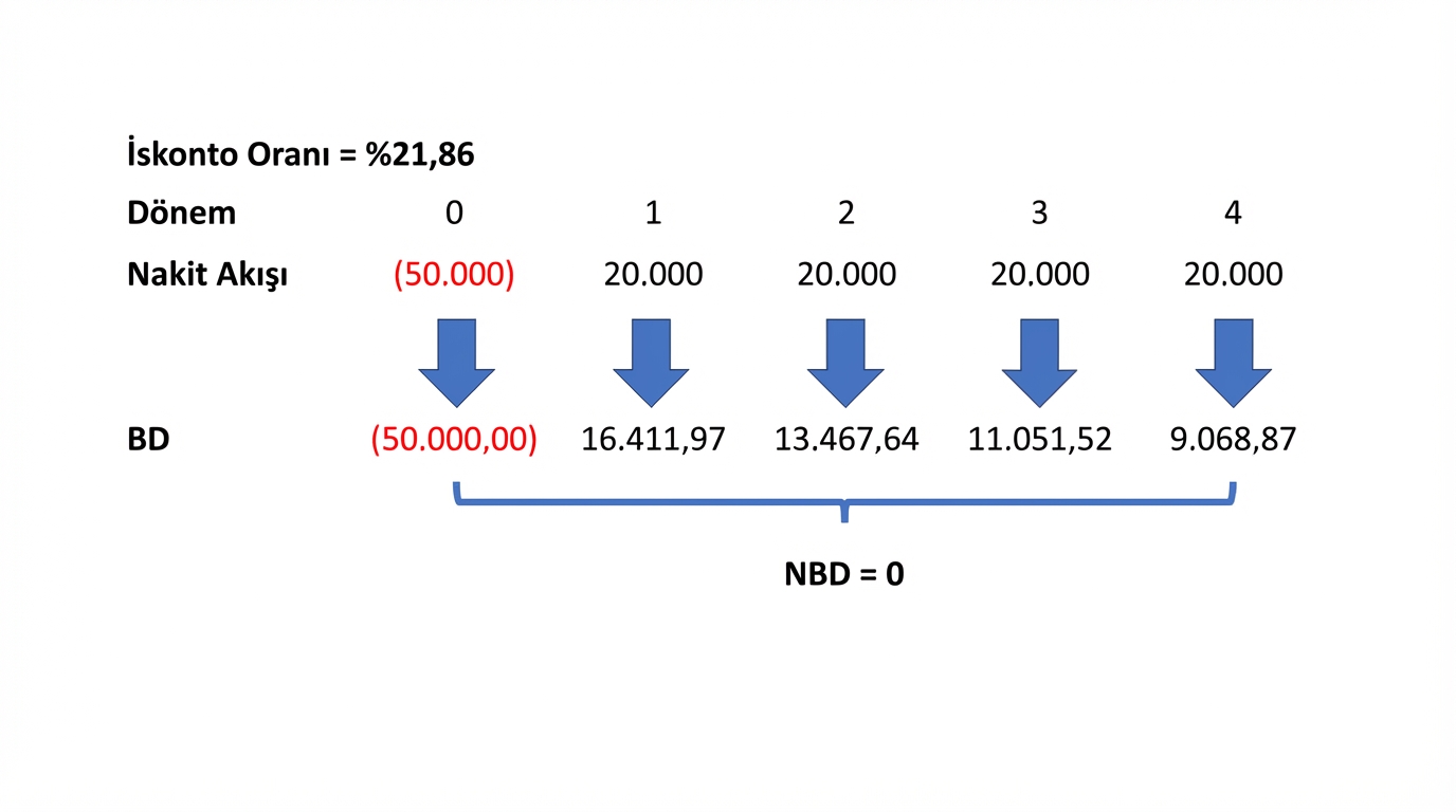İskonto oranı olarak IRR kullanılan bir NBD formülü örneği.