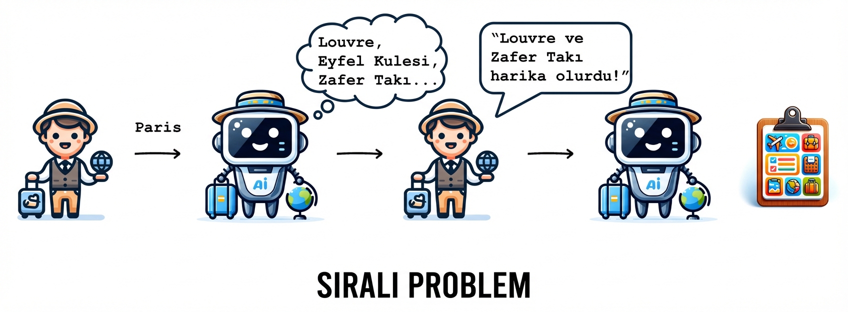 Bu seyahat planı iş akışı, ardışık bir probleme örnektir.