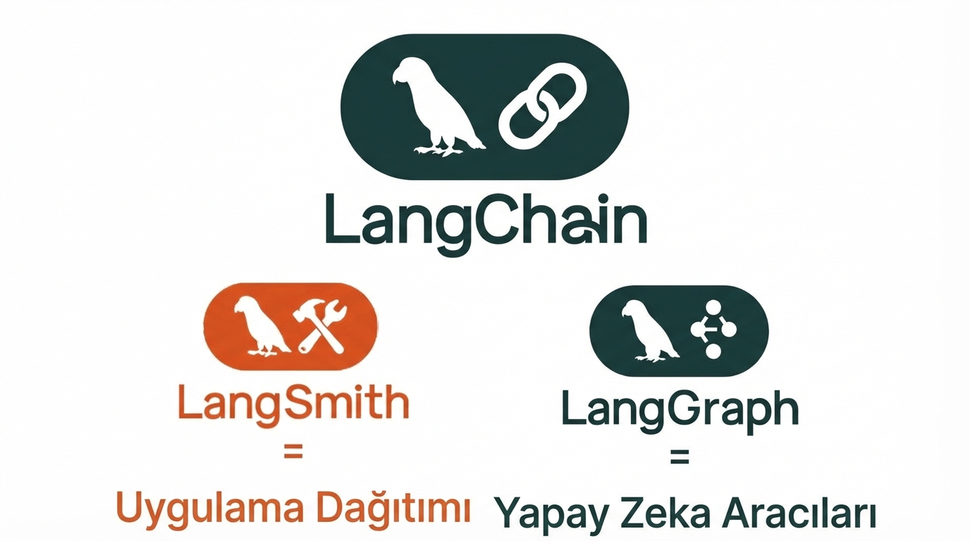 LangChain, LangSmith ve LangGraph’tan oluşan LangChain ekosistemi.