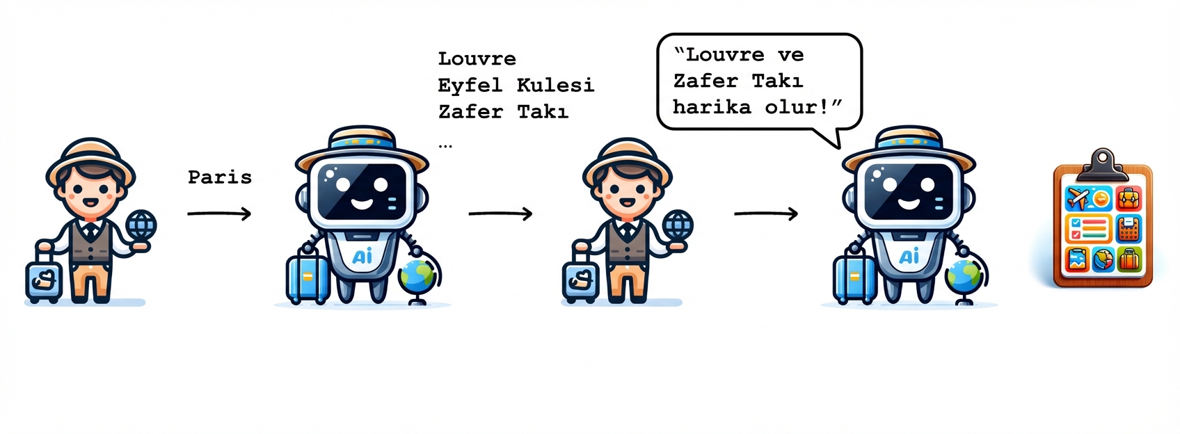 Yapay zeka rehberi, seçilen etkinlikler için bir gezi planı oluşturur.