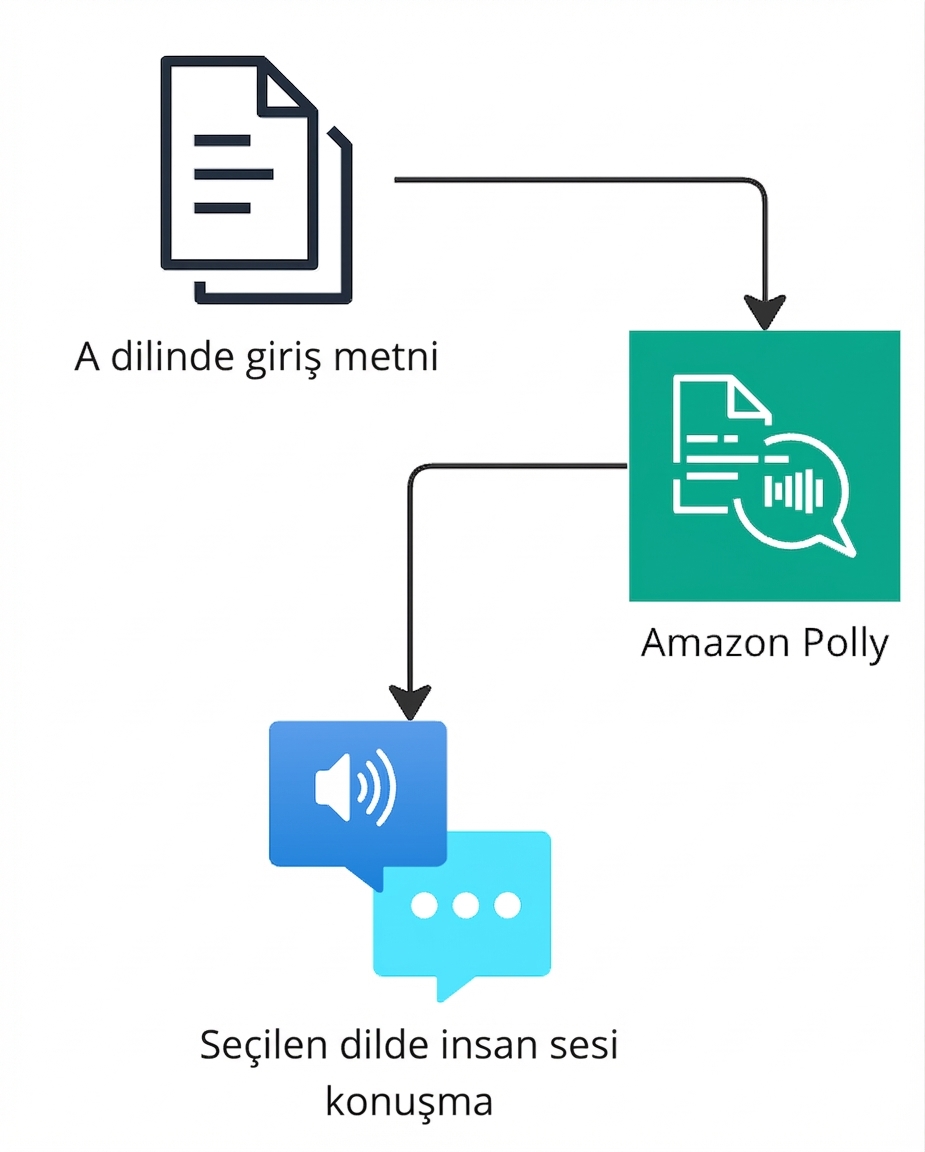 Amazon Polly'yi açıklayan bir akış şeması.