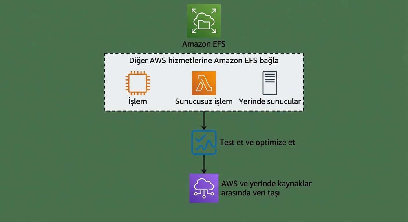 Amazon EFS'in işlevselliğini açıklayan bir mimari diyagram.