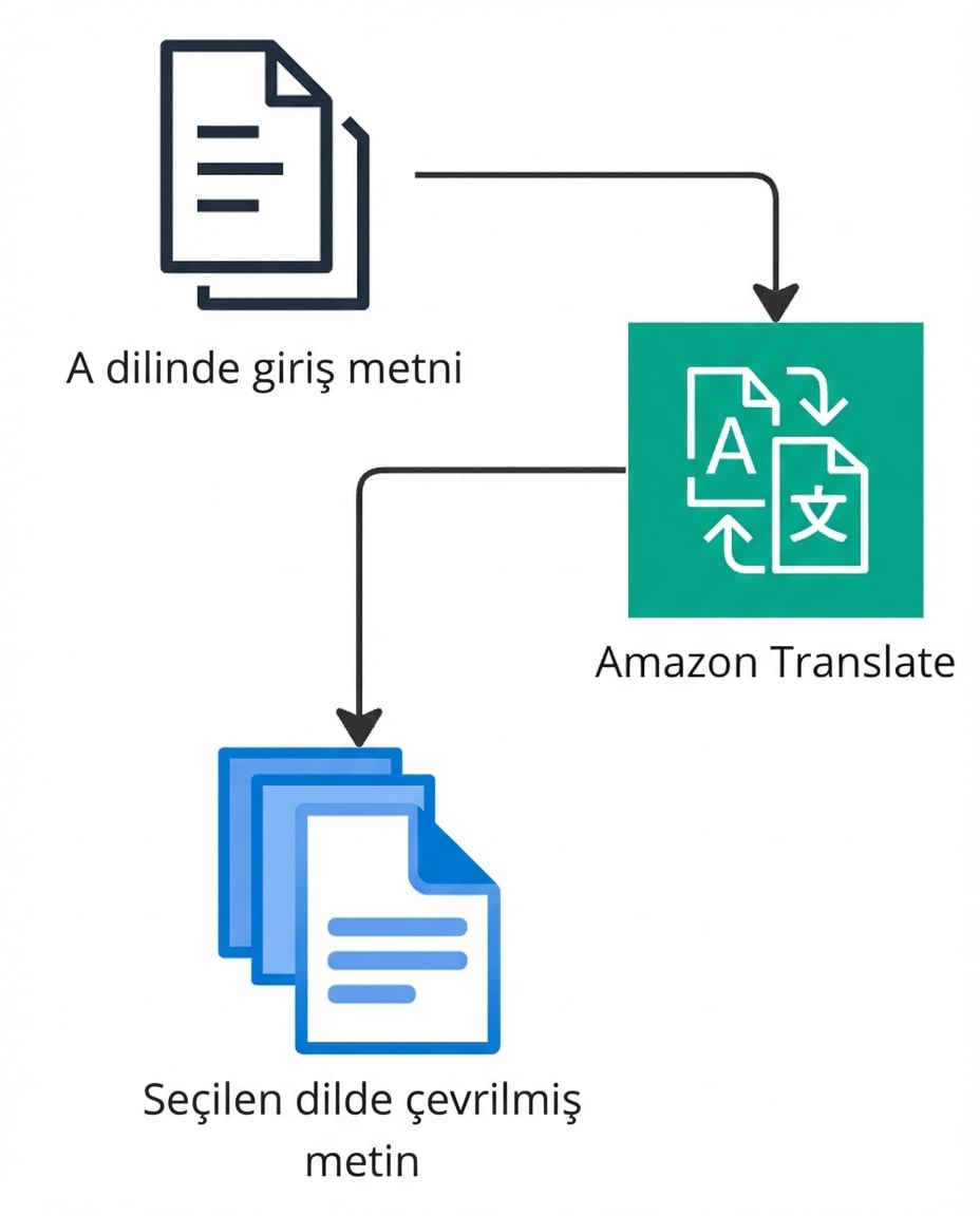 Amazon Translate'i açıklayan bir akış şeması.