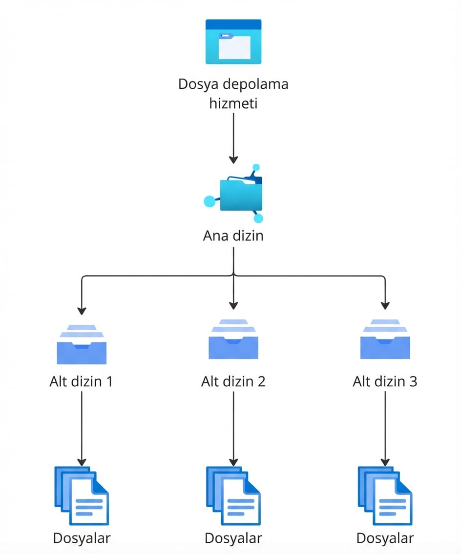Dosya depolama yapısını açıklayan hiyerarşik akış şeması.