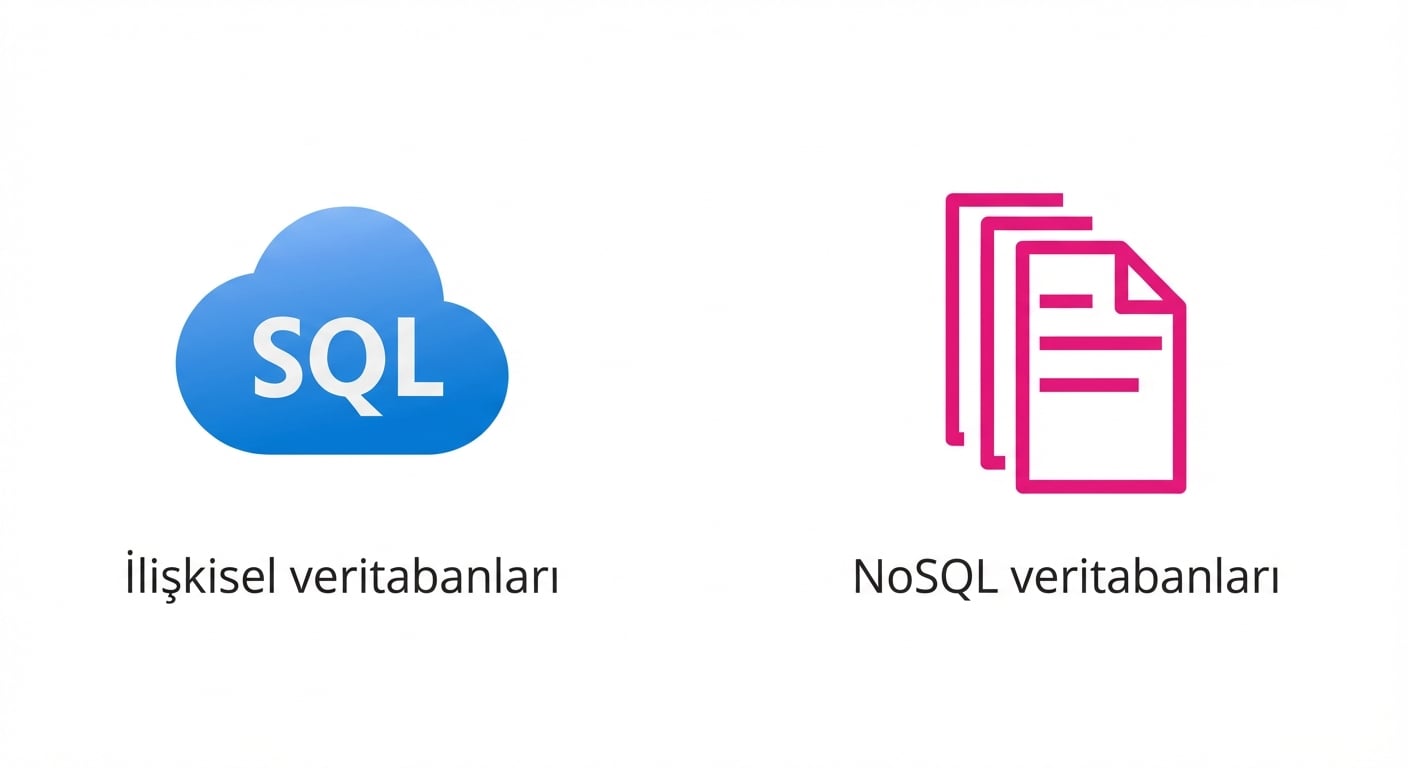 İlişkisel ve NoSQL veritabanlarını gösteren iki simge.