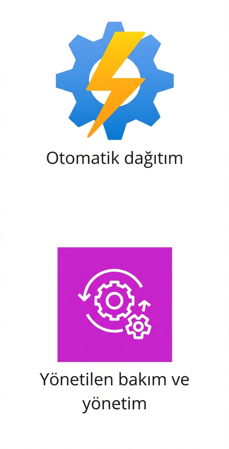 Otomatik dağıtım ve yönetilen bakımı gösteren iki simge.