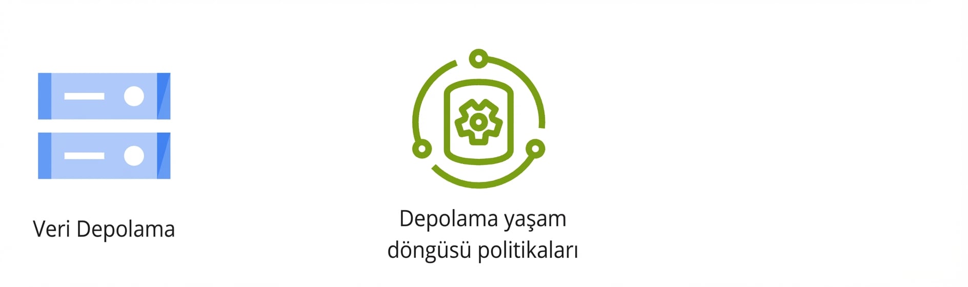 Veri depolama ve depolama yaşam döngüsü ilkelerini gösteren iki simge.