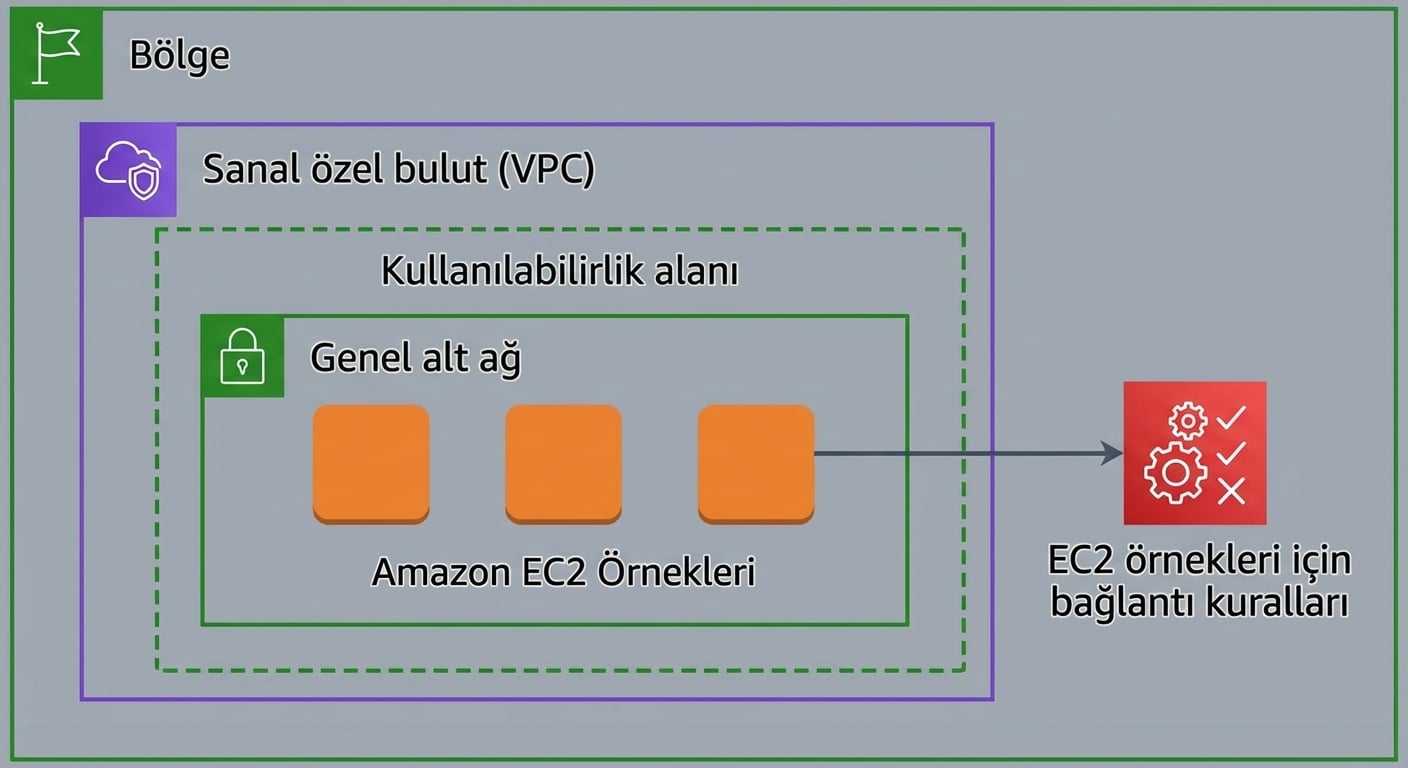 Ağ Güvenlik Gruplarını açıklayan mimari diyagram.