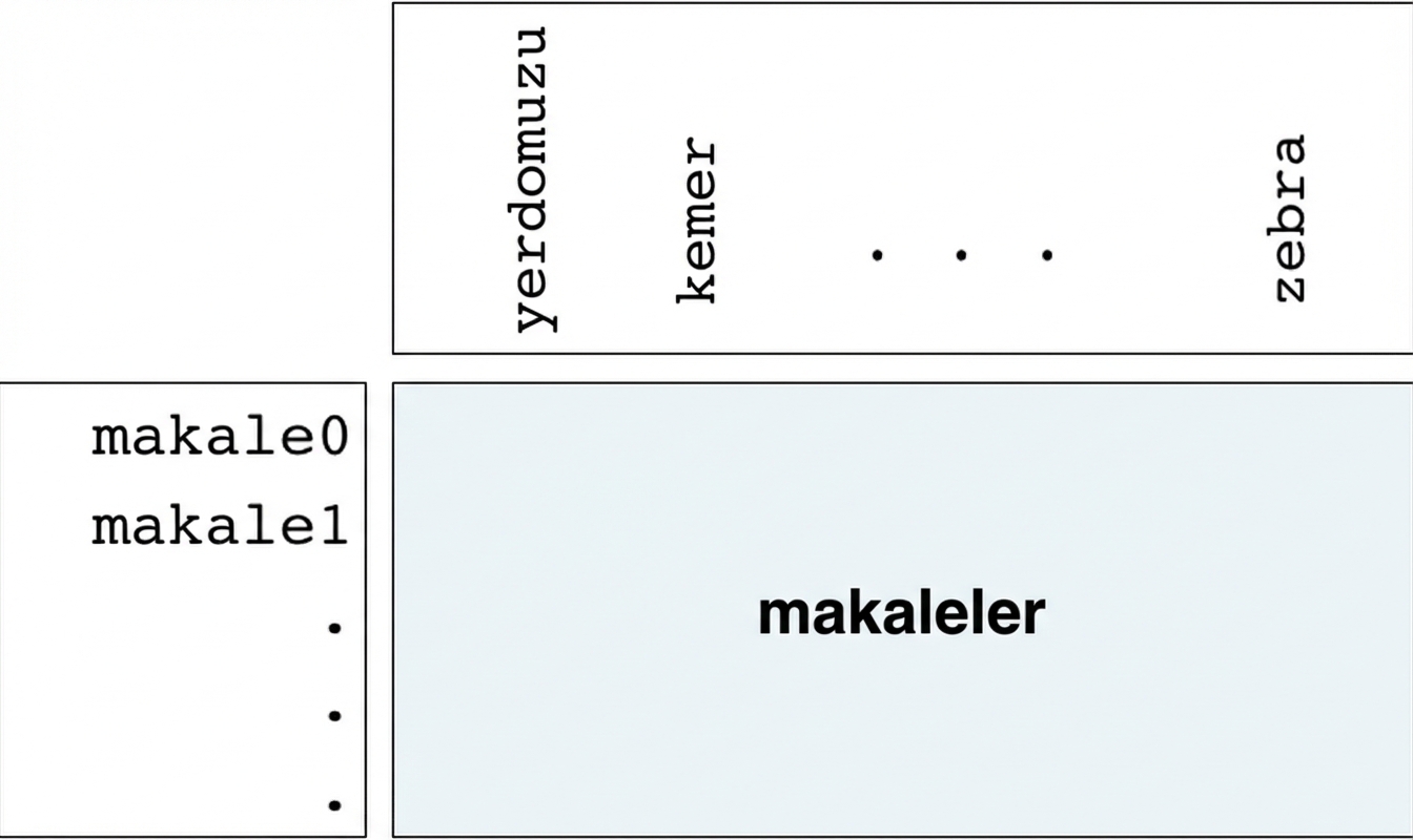 Makalelerin sözcük sıklığı dizisi
