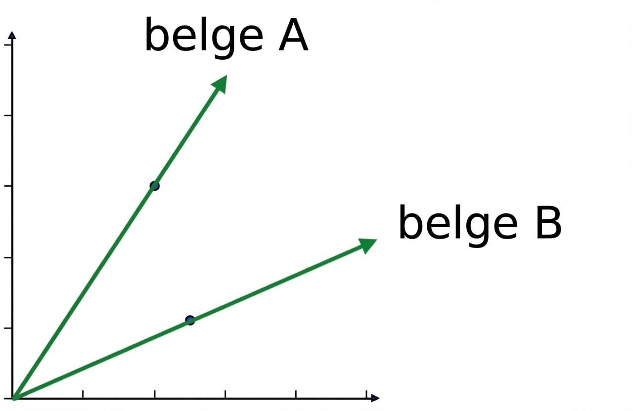 Belge A ve belge B saçılım grafiği; orijinden farklı açılarda geçen 2 ayrı doğru