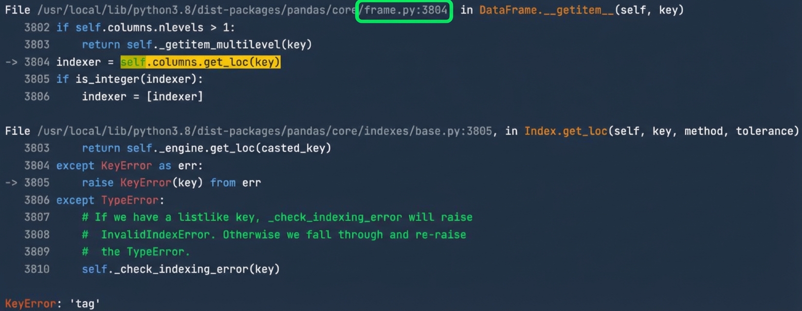 Bilerek hata döndüren kodu gösteren traceback