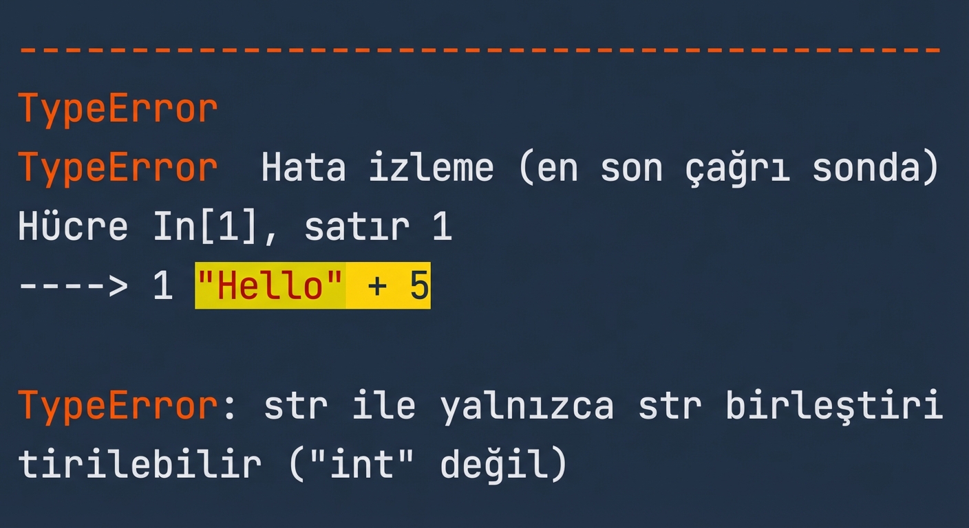 String ve integer birleştirilemez diyen TypeError çıktısı