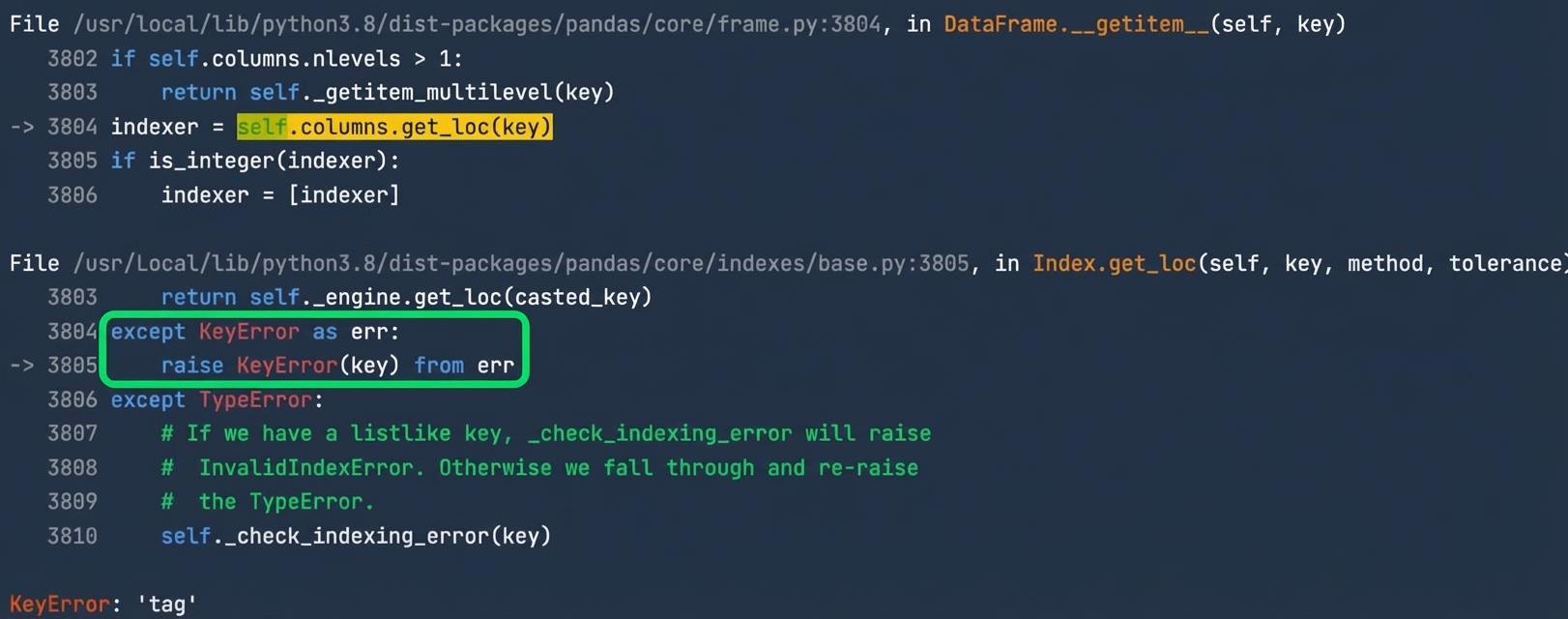 Raised ifadesini vurgulayan traceback