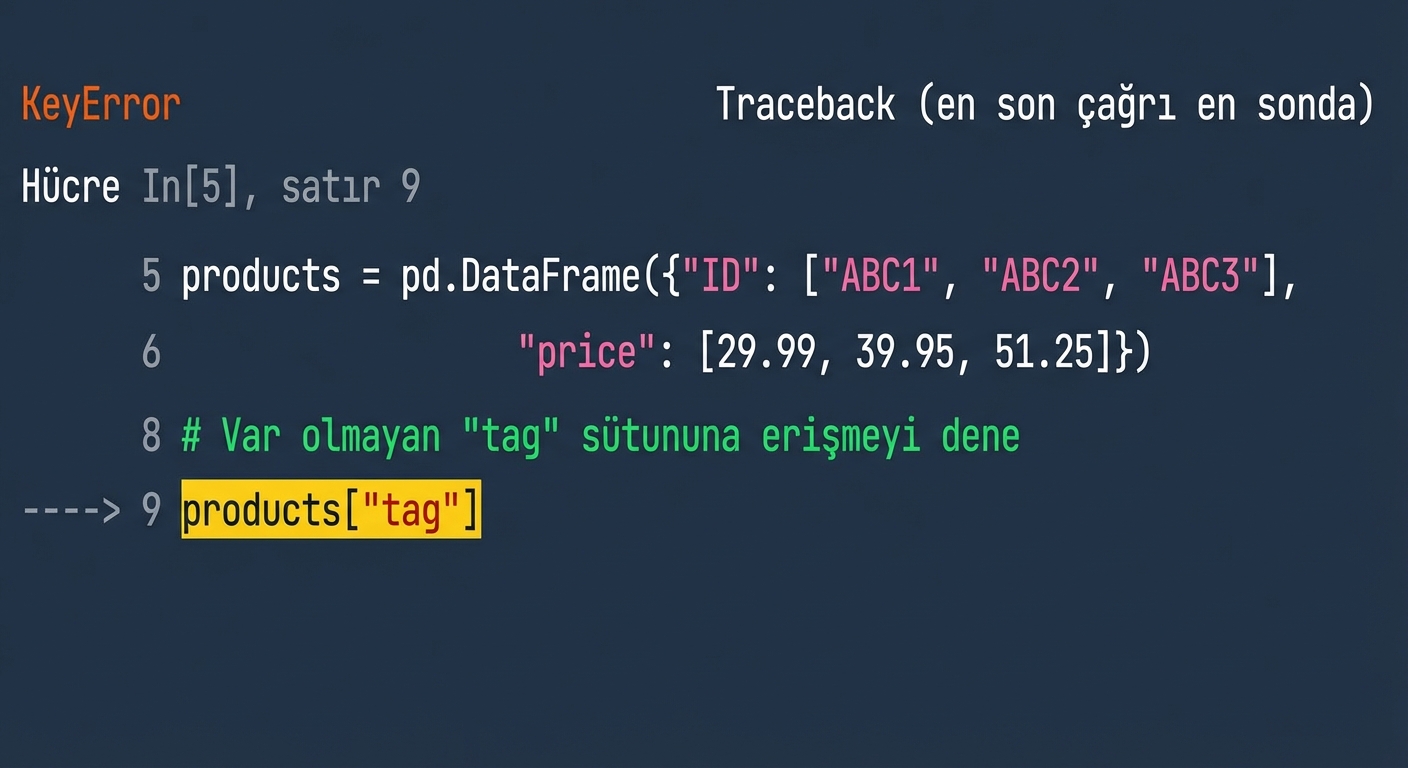 Hatanın oluşmasına neden olan kod satırını gösteren traceback