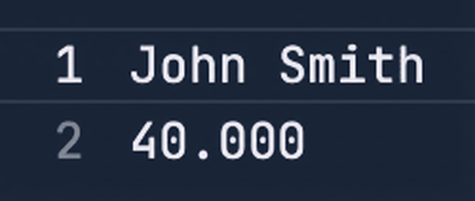 John Smith adı ve 40000 maaşını içeren metin dosyası