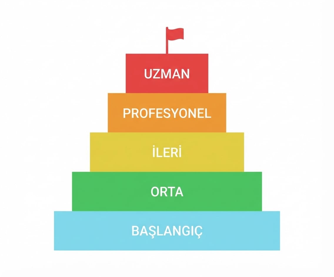Acemiden ustaya giden renkli seviyeleri olan piramit görseli