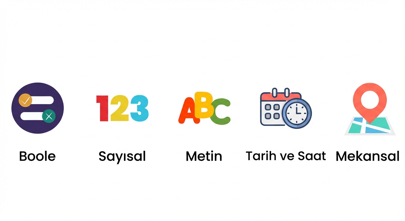 Yalnızca Boolean metni görünen veri türü görselleri