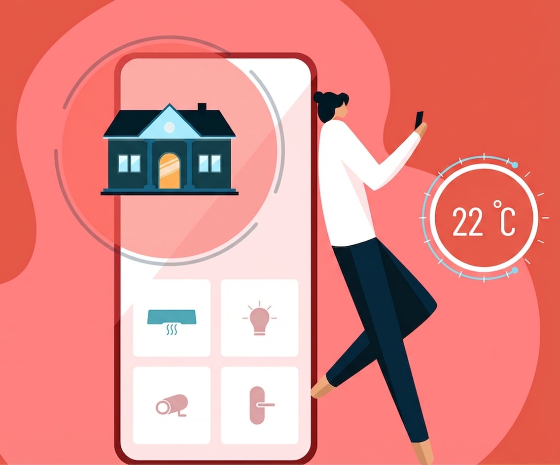 Telefonundan evinin sıcaklığını kontrol eden birini gösteren görsel