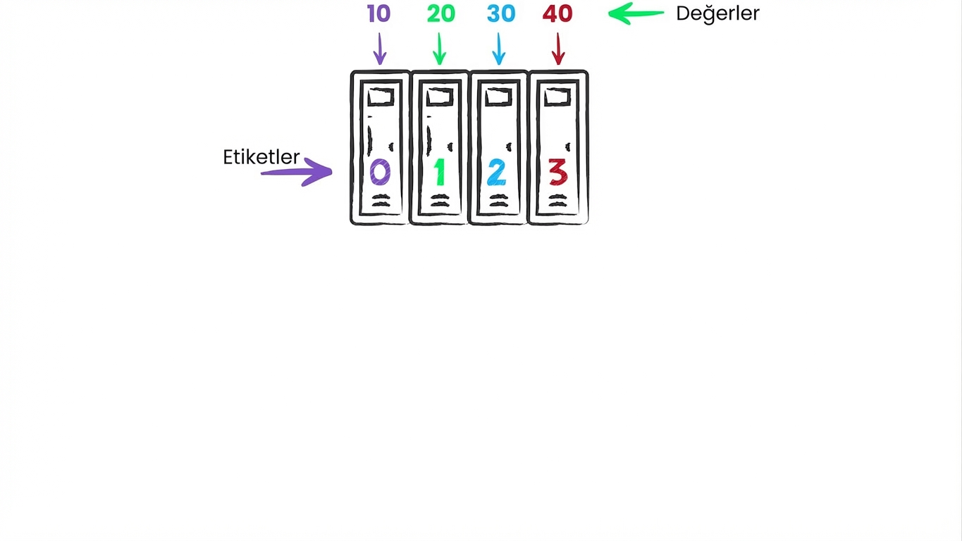 İlk, ikinci, üçüncü ve dördüncü dolapta sırasıyla 10, 20, 30 ve 40 değerleri