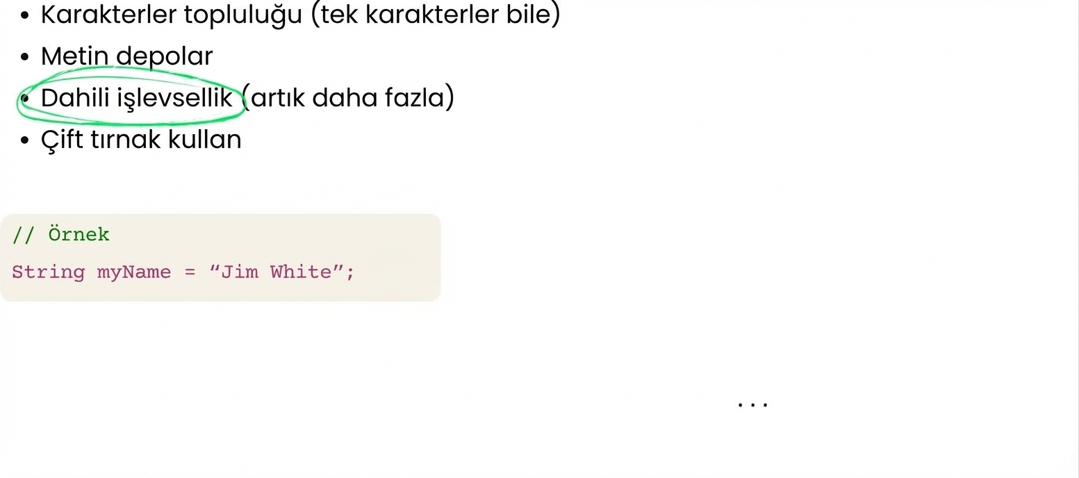 String'lerin üzerinde işlem yapmamız için yerleşik işlevleri vardır