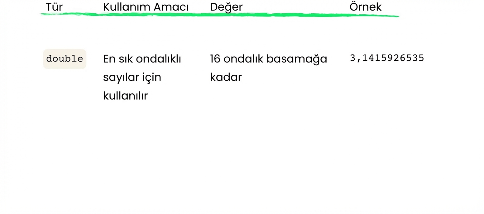 double 16 ondalığa kadar izin verir