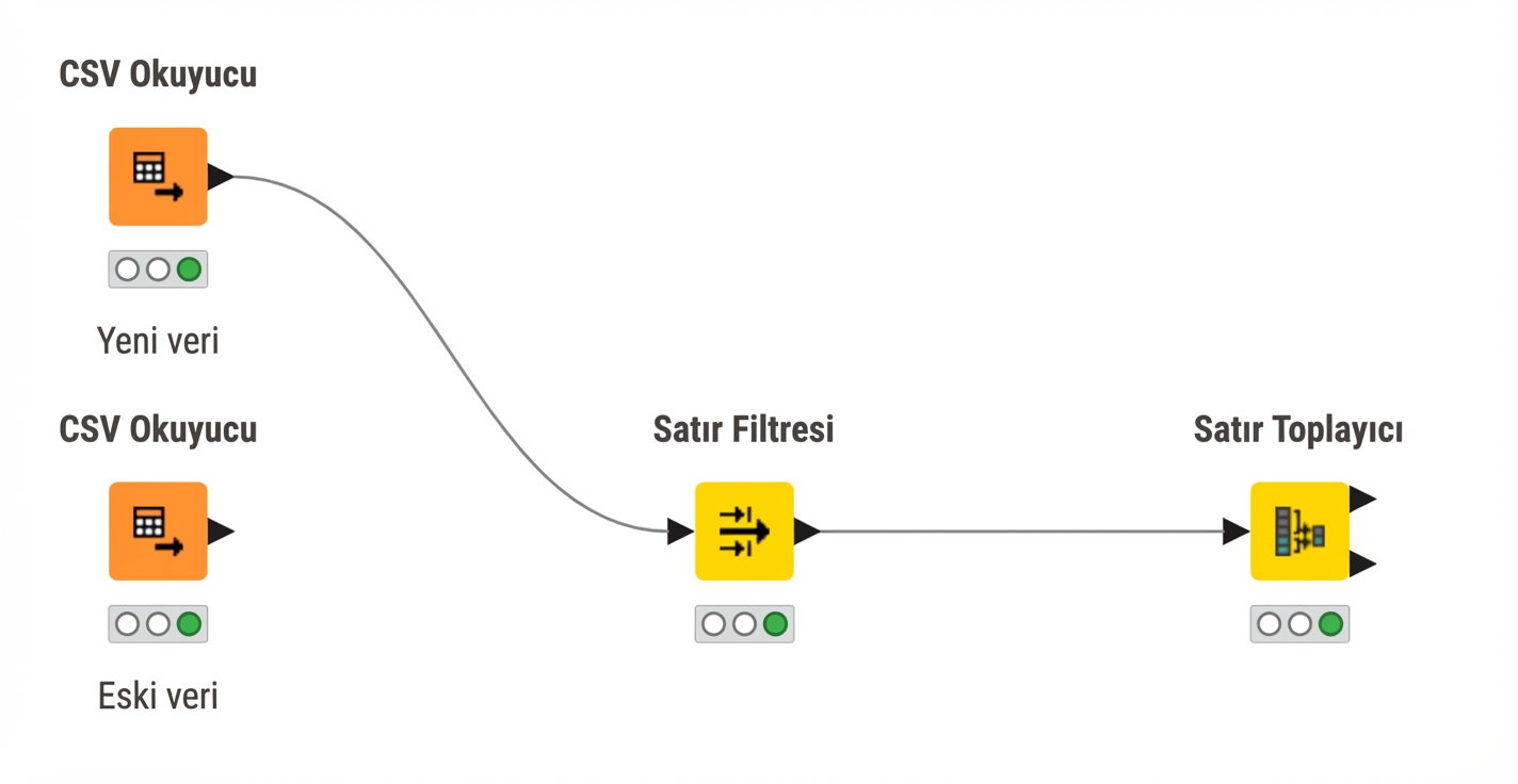 Bir iş akışını oluşturan üç düğüm