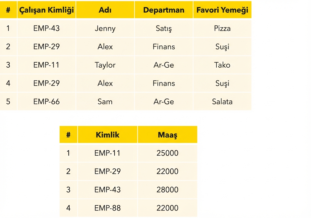 Çalışan ve maaş tabloları