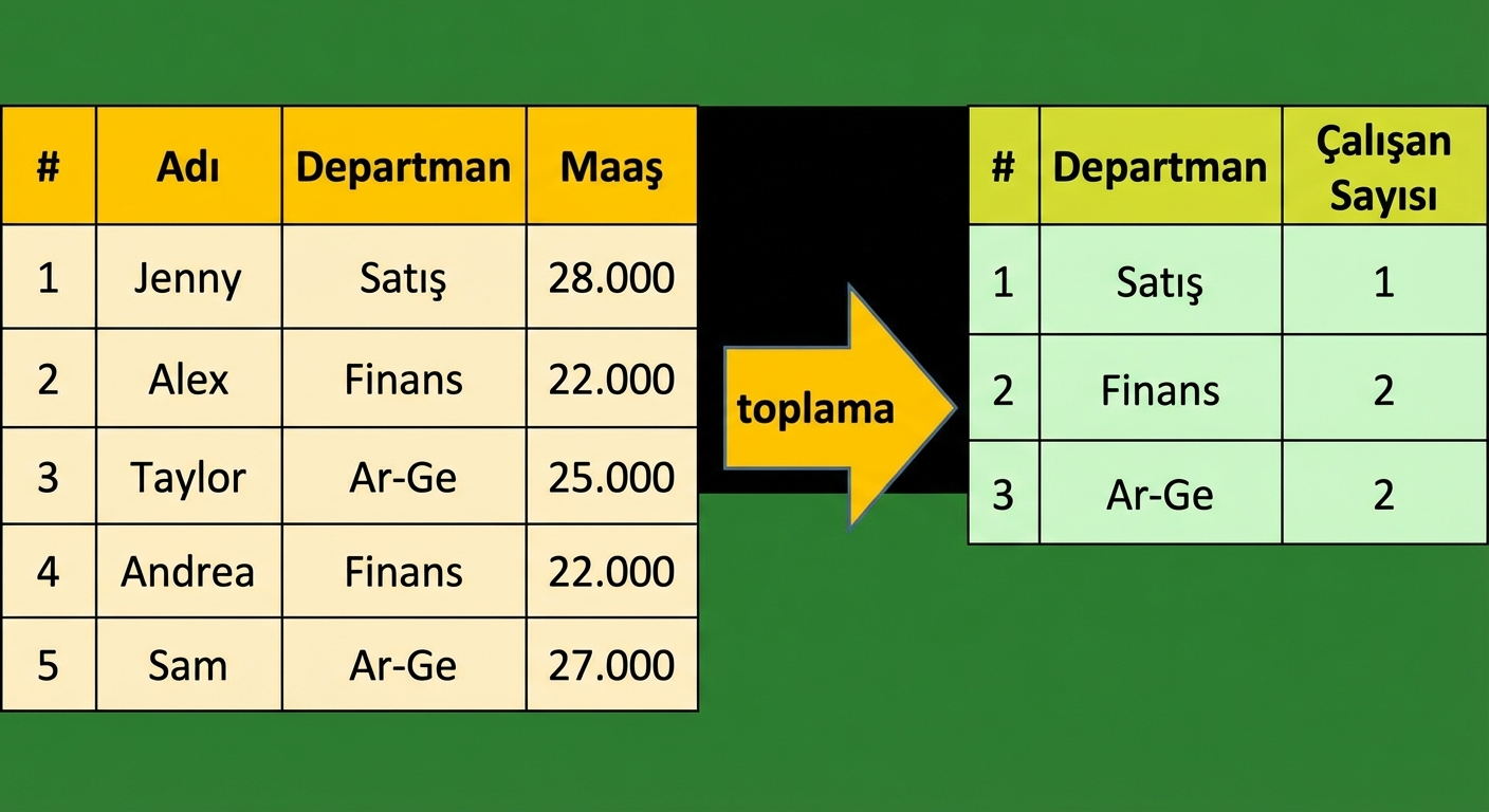 Departmana göre çalışan sayısı
