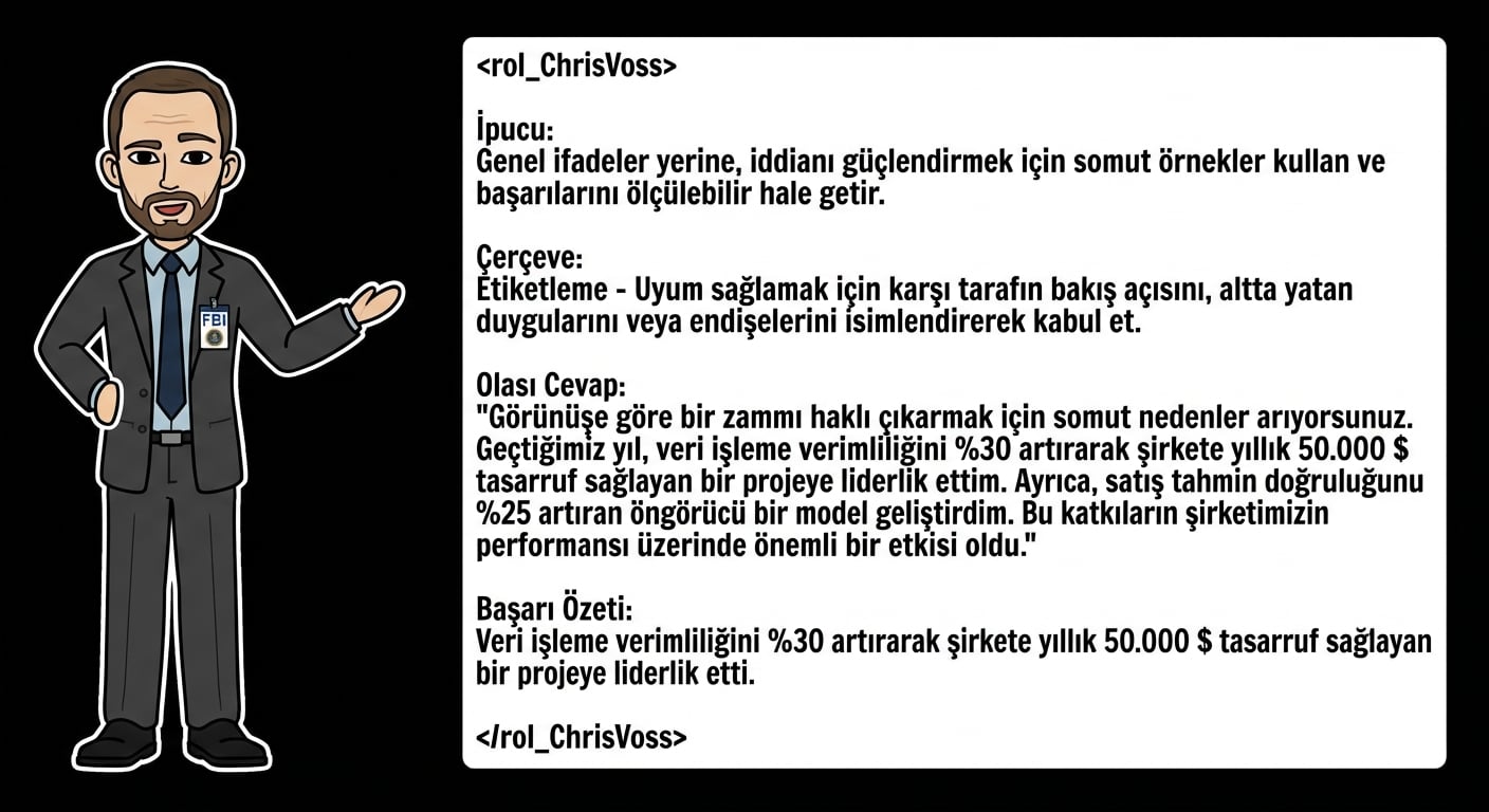 Görselde FBI kıyafetli çizgi film karakteri, yapılandırılmış bir istem yanıtını işaret ediyor